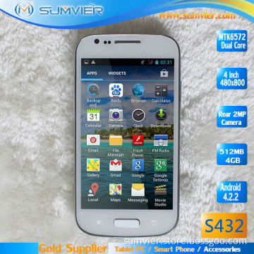 4.0inch" WVGA IPS 480*800p Front 0.3MP Back 2MP Dual Camera 3G Cell Phone (S432)